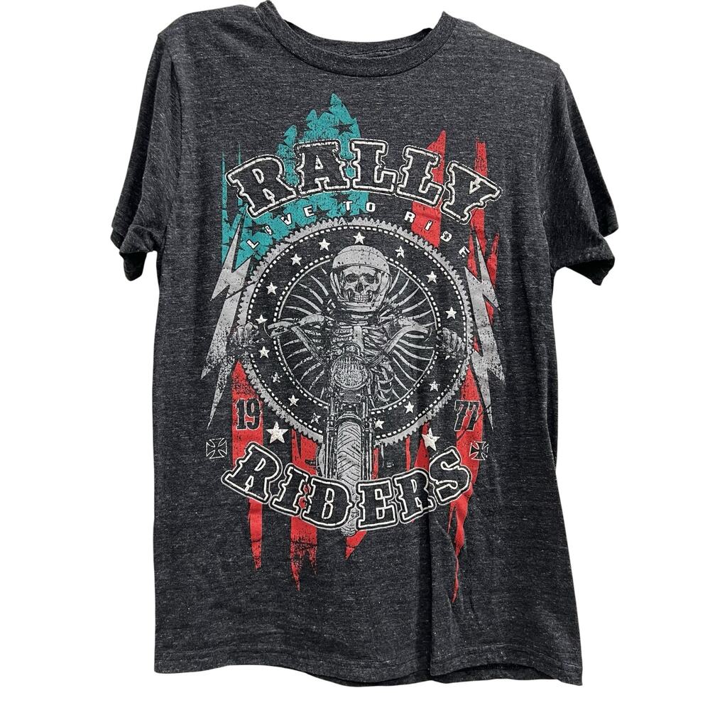 Helix brand T-shirt gray"Rally Riders" skeleton motorcycle sz M